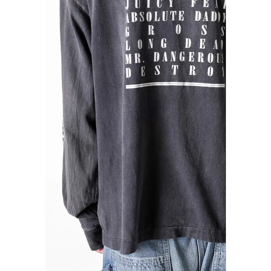 SAINT Mxxxxxx LS TEE/TEMPEST/BLK 'TEMPEST SAINT' Storm Religious Saints Cracked Retro Vulcanized Heavy Wash Long Sleeves Washed Black S-XL Assute Dyeing Multi-bit Horse Fading Craftsmanship Grinding and Hanging Holes Full of Old Feeling Top Printing Craftsmanship Purchasing Level